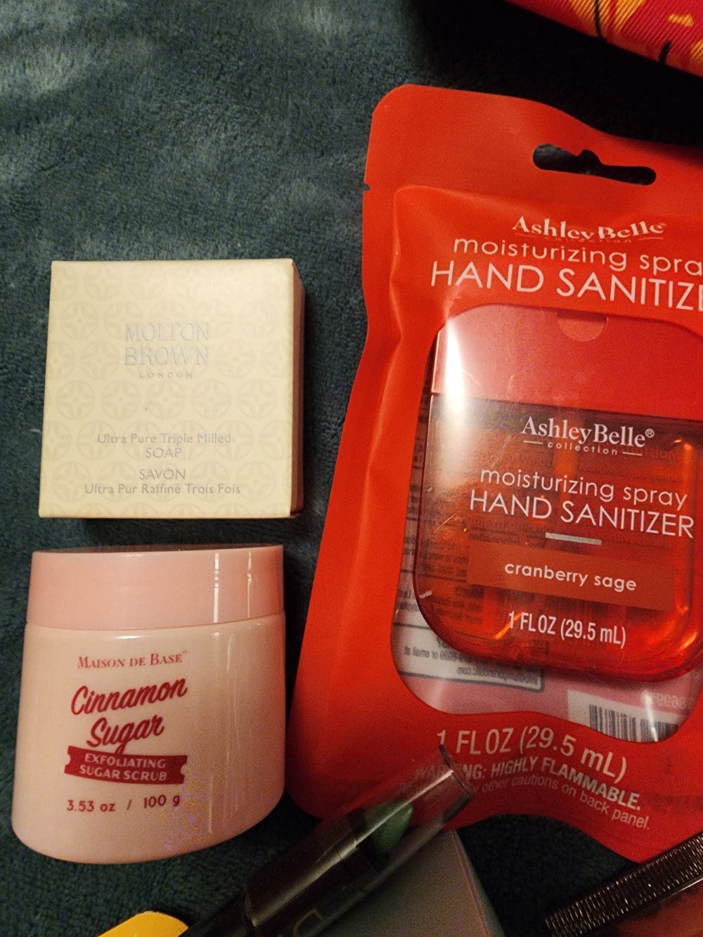 Orange & Pink Cosmetic Pouch with Pom Pom Keychain Beauty Bundle Over $75 Value - Picture 5 of 12